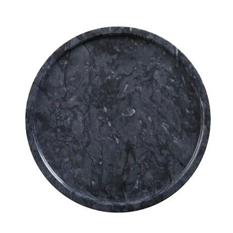 Khay đá marble hình tròn, đá đen vân trắng D30cm cao cấp cho khách sạn PT011