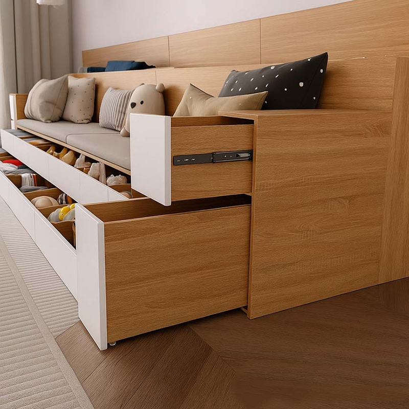 Ghế sofa bệt gỗ công nghiệp đệm da có ngăn kéo SF695