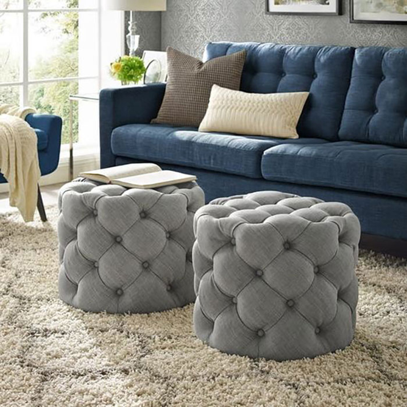 Đôn ghế sofa tròn bọc rút múi Trám SF989