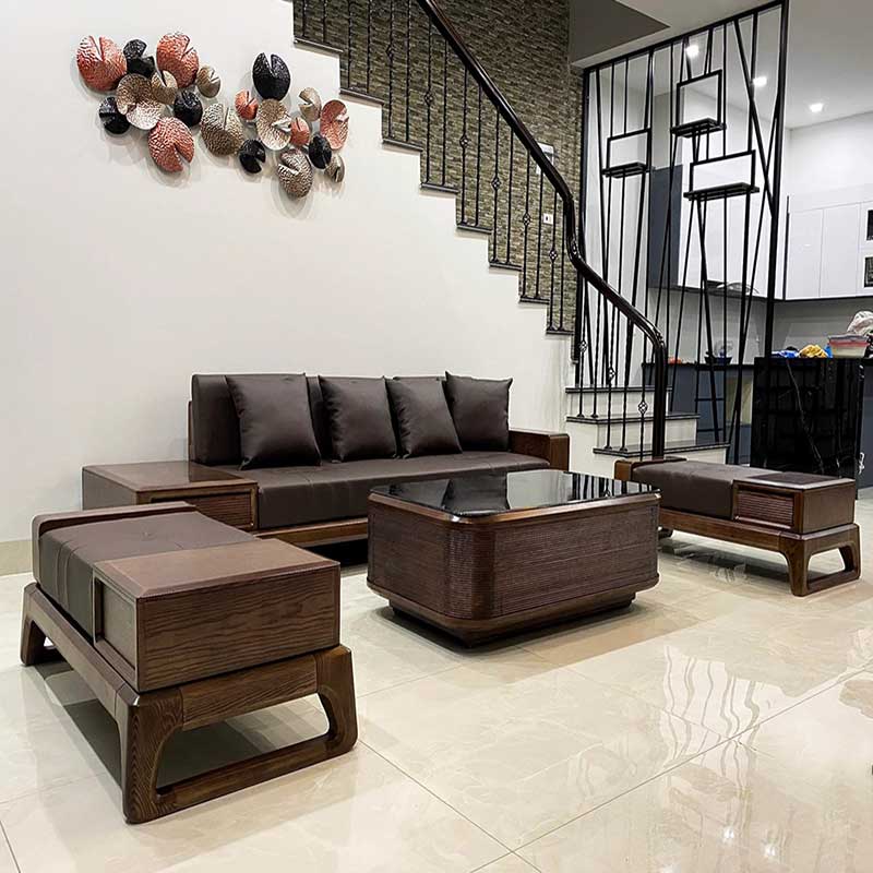 Sofa gỗ óc chó sang trọng cho phòng khách SF090