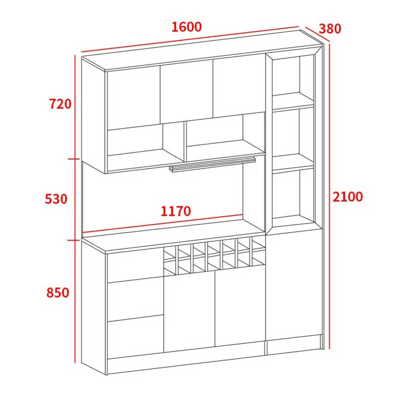 Tủ đựng đồ nhà bếp gỗ MDF phủ Melamine 1m6 x 2m1 TB655