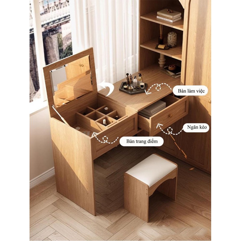 Tủ quần áo gỗ gia đình cánh kính liền bàn đa năng TQ673