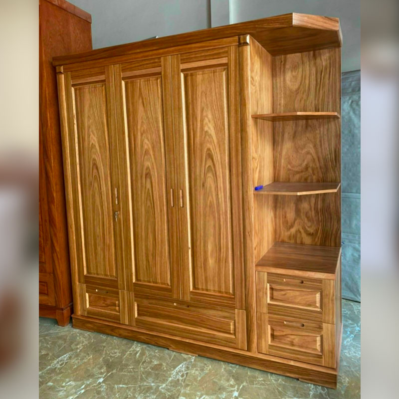 Tủ quần áo gỗ hương xám kèm kệ trang trí TQ240