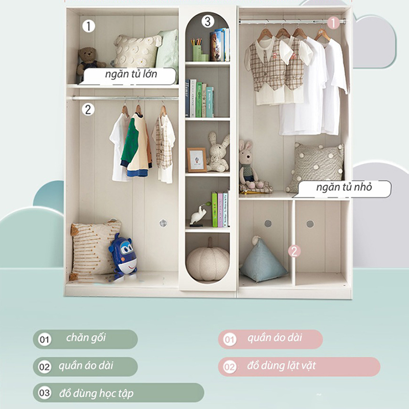 Tủ quần áo gỗ MDF hiện đại cho bé trai TQ452