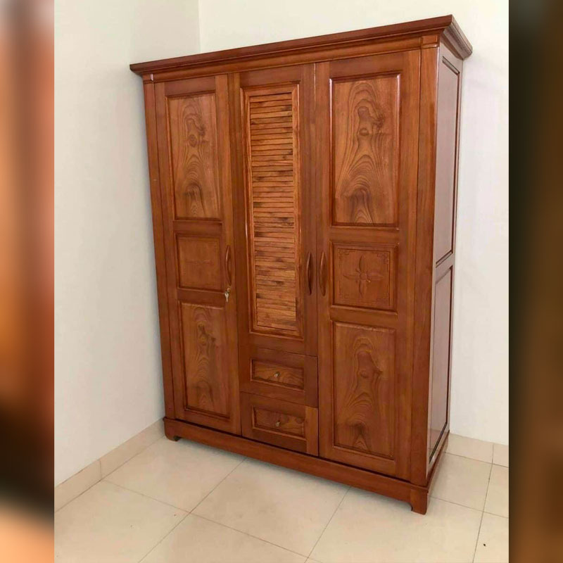 Tủ quần áo gỗ xoan đào 3 buồng vân đẹp TQ229