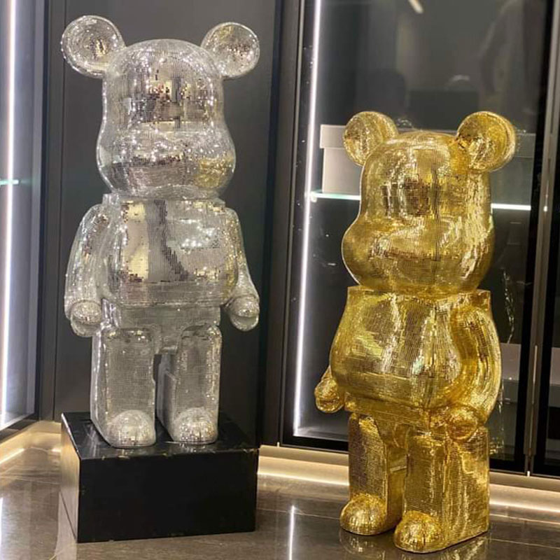 Tượng mô hình gấu Bearbrick Bling màu Bạc TU021