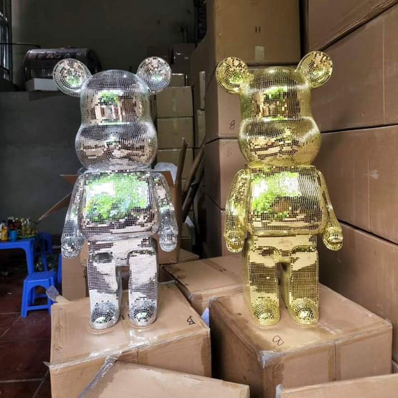 Tượng mô hình gấu Bearbrick Bling màu Bạc TU021