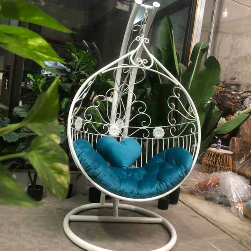 Xích đu đơn cần đôi khung hoạ tiết sắt đẹp XD166