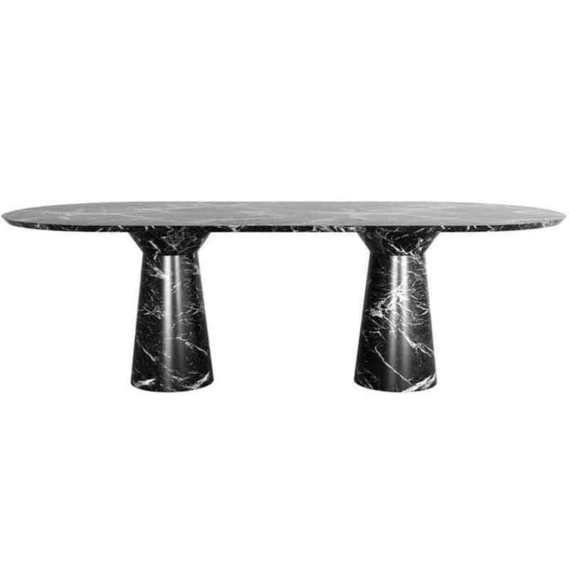 Bàn ăn chân trụ đá nguyên khối mặt hình chữ nhật BA217