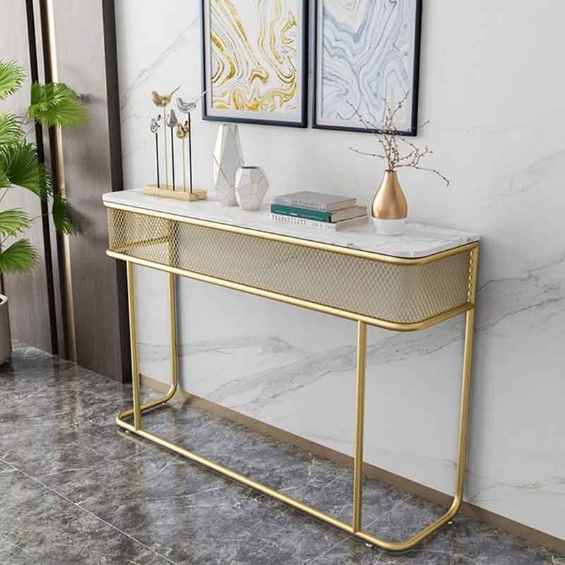 Bàn Console Mirza mặt đá, khung sắt mạ vàng họa tiết lưới CT104