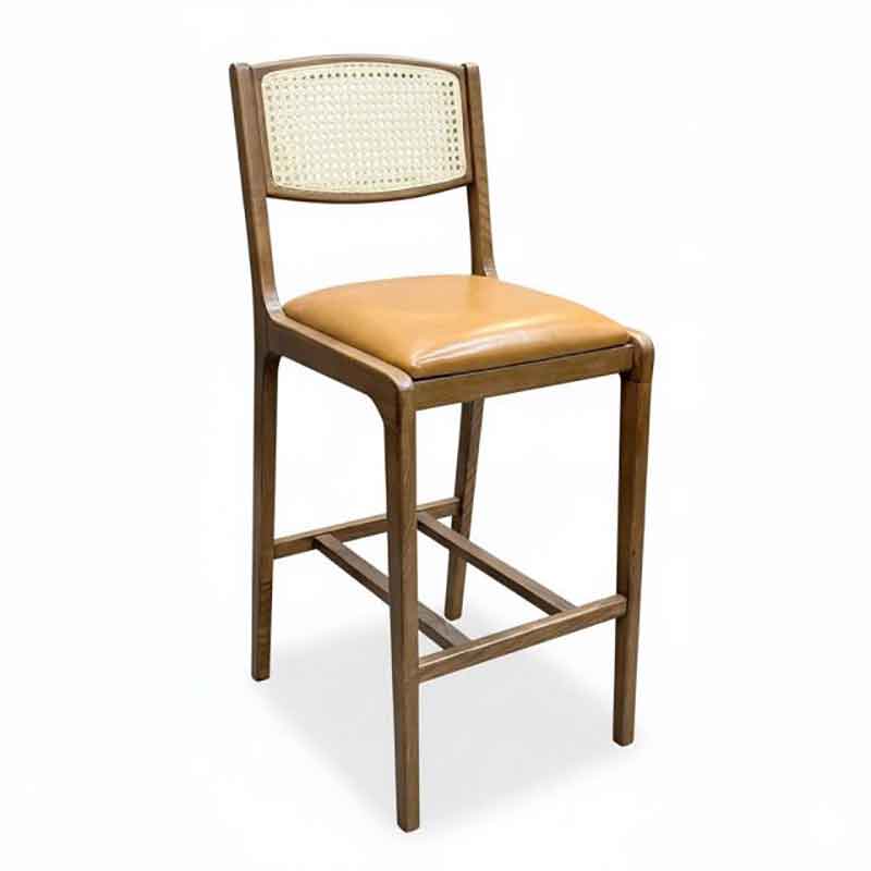 Ghế bar cao gỗ Sồi bọc da Simili tựa lưng lưới mắt cáo GB989