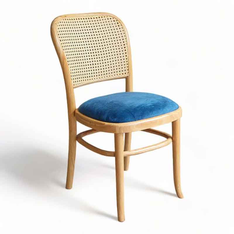 Ghế Thonet gỗ sồi bọc nệm vải nhung lưng lưới đan mây mắt cáo GC557