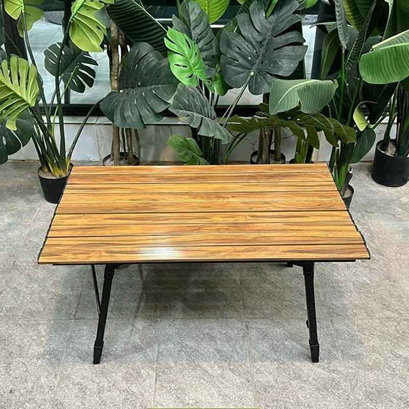 Bàn cắm trại xếp gọn vân gỗ chân rút điều chỉnh độ cao GC803