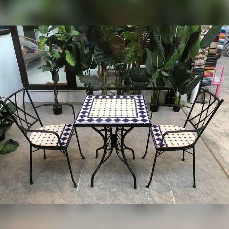 Bàn ghế cafe sân vườn sắt decor mặt đá gạch men Mosaic GC561
