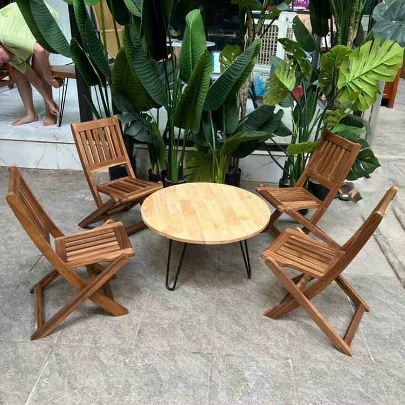 Bàn ghế gỗ tràm gấp gọn Mini không gian cafe ngoài trời, sân vườn GC565