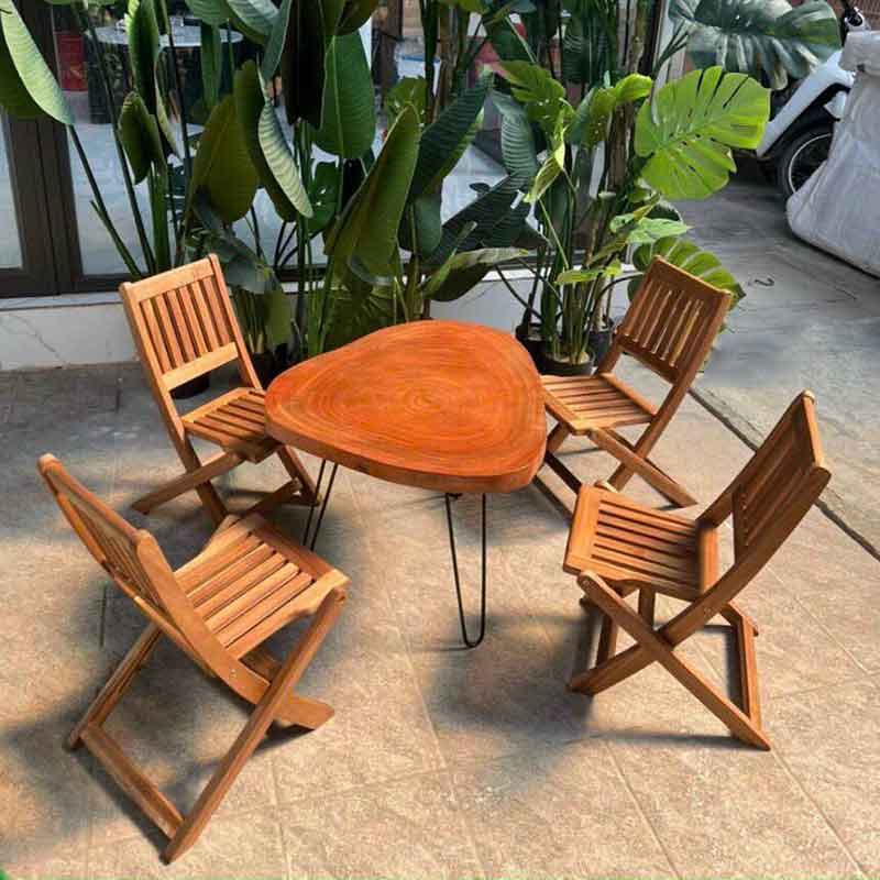 Bộ bàn ghế cafe gỗ tự nhiên gấp gọn giá rẻ GC562