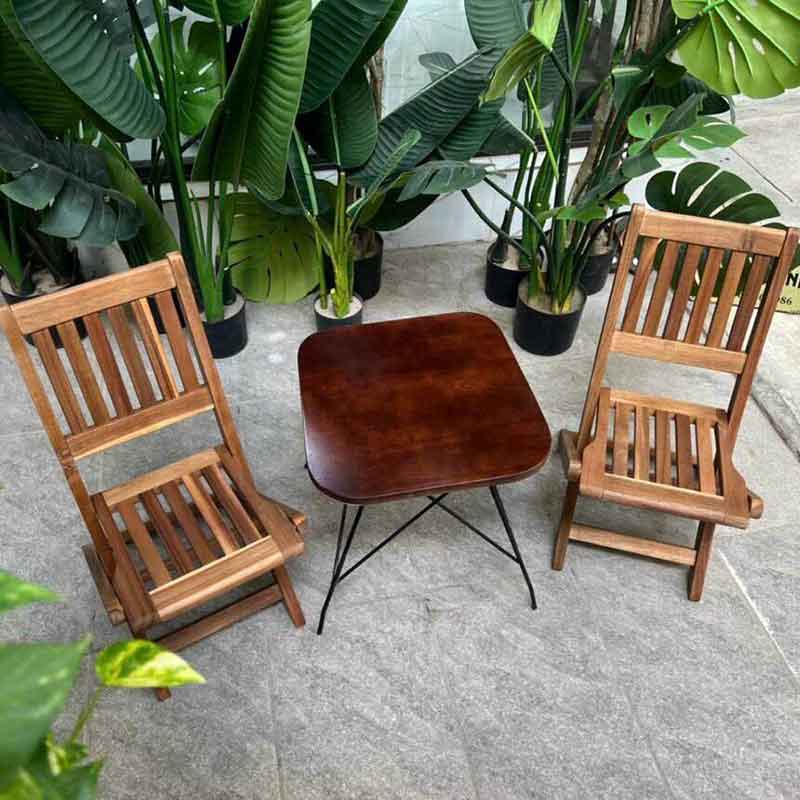 Bộ bàn ghế cafe gỗ xếp gấp gọn dành cho quán cà phê sân vườn, dã ngoại, cắm trại, gia đình GC563