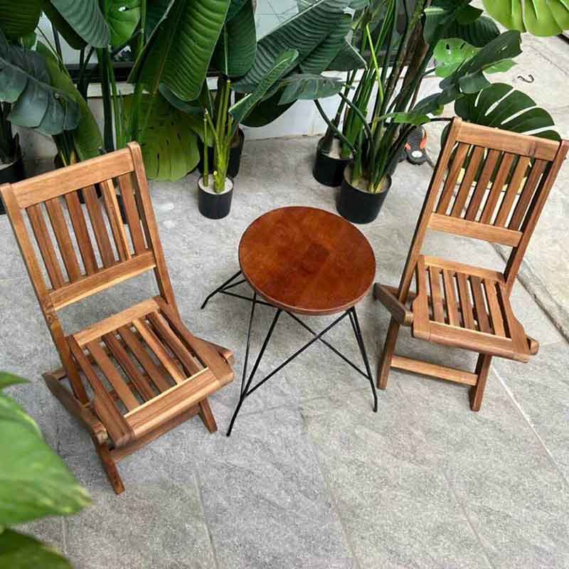 Bộ bàn ghế gỗ xếp gấp gọn ngồi cafe, trà chanh, không gian gia đình ấm cúng, nhỏ xinh GC564