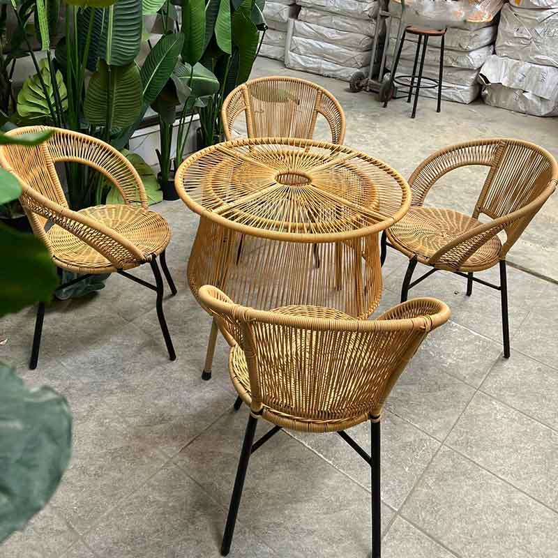 Bộ bàn ghế cafe mây nhựa đan tròn BM681