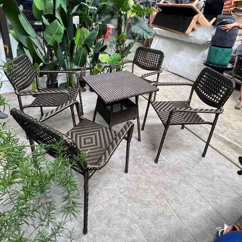 Bộ bàn ghế nhựa giả mây cafe, ban công sân vườn BM504