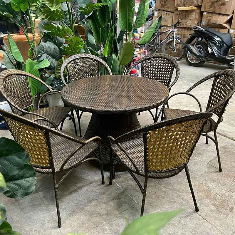 Bộ bàn ghế tròn cafe sân vườn nhựa giả mây đẹp BM301