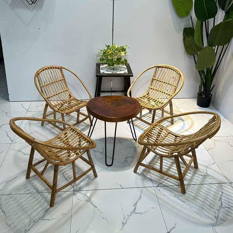 Bộ bàn ghế uống trà thư giãn mây tre tự nhiên con sò BM914