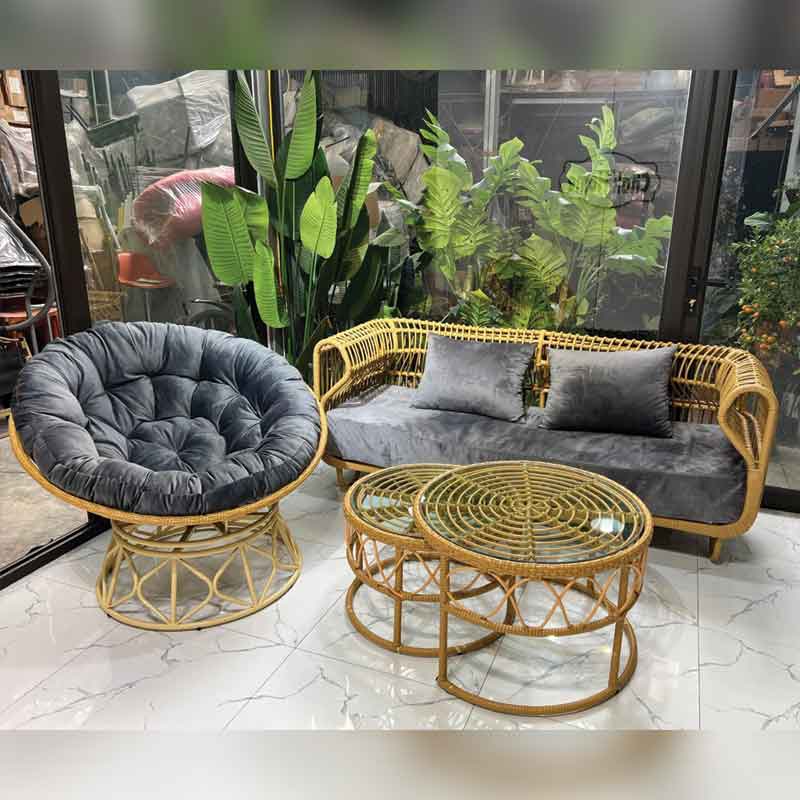 Combo bàn ghế sofa song mây kết hợp ghế Papasan BM290