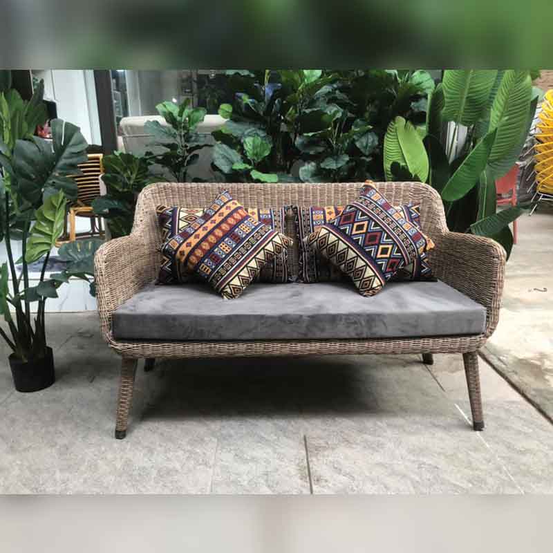 Ghế sofa nhựa giả mây ngoài trời có tựa kèm đệm BM543