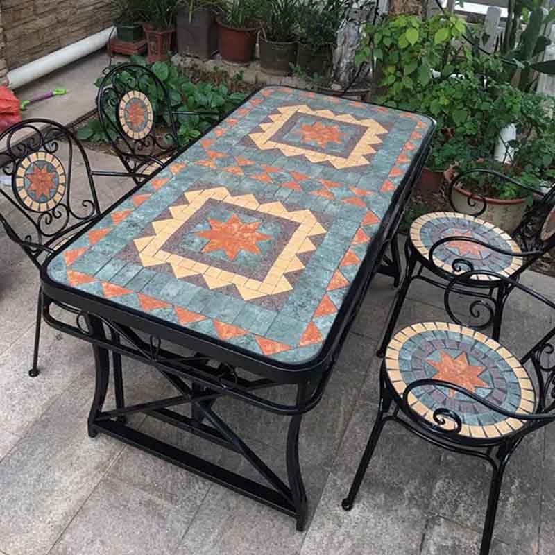 Bộ bàn ghế phong cách Mosaic ghép đá bề mặt cho sân vườn BS245