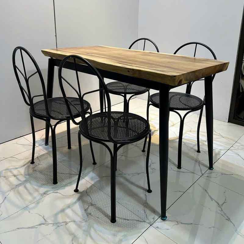 Bộ bàn ghế sắt decor ngoài trời kết hợp bàn gỗ nguyên tấm BS139