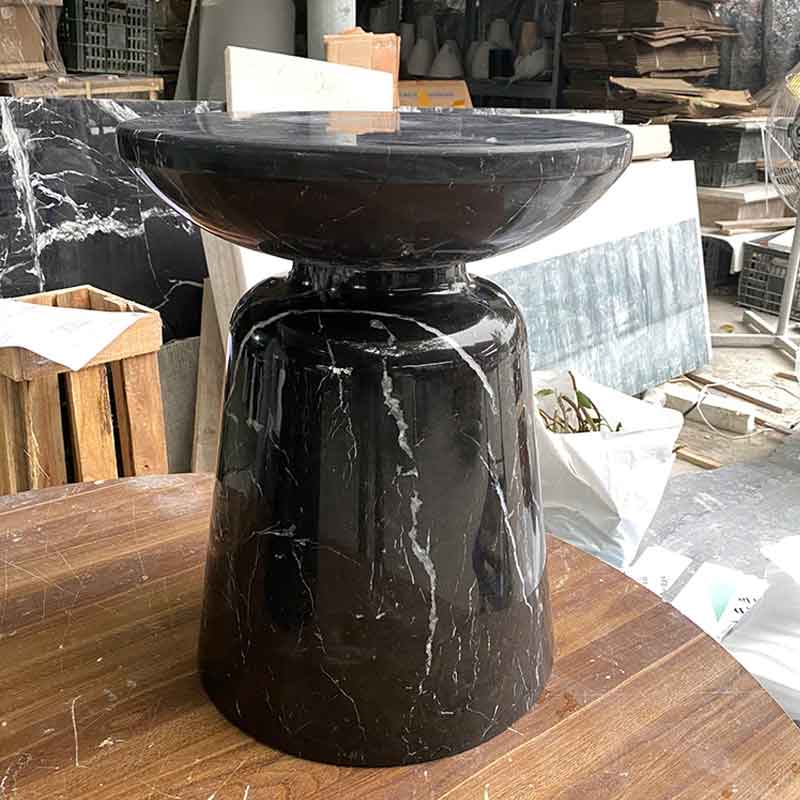 Bàn góc tab sofa đá đen vân trắng nguyên khối BC285