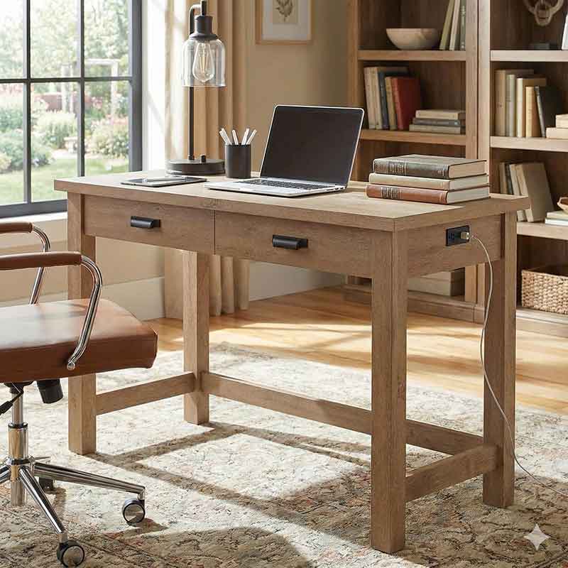 Bàn học, bàn làm việc có cổng sạc USB và 2 ngăn kéo BH665