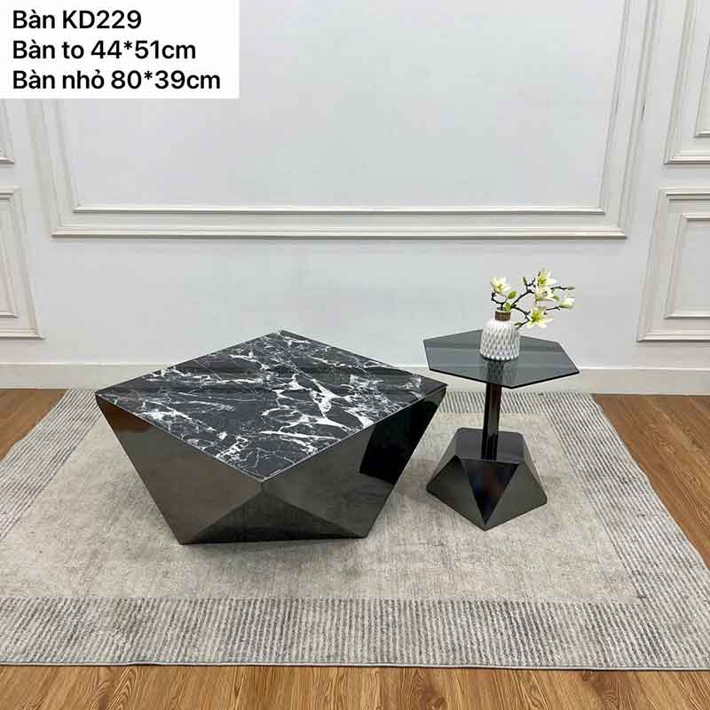 Bàn trà đôi khối sắt nghệ thuật mặt đá Ceramic BT657