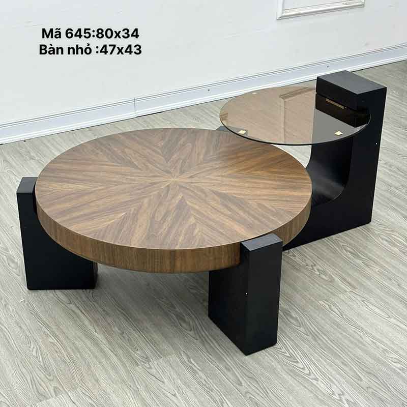 Bàn trà đôi mặt gỗ phủ veneer, thân gỗ sơn phủ đen BT665