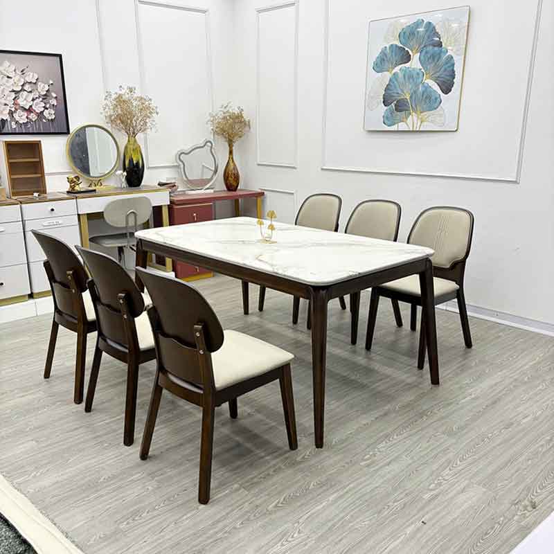 Bàn ăn gỗ mặt đá 6 ghế thiết kế hiện đại, tinh tế và sang trọng BA580