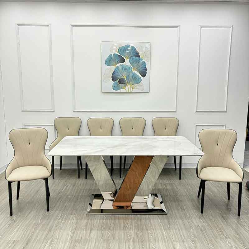 Bộ bàn ăn chân inox chữ V siêu đẹp sẵn giá tốt BO922