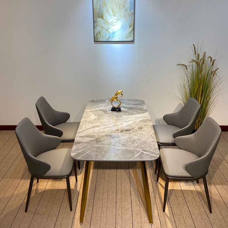Bộ bàn ăn mặt đá chân côn đơn giản tinh tế BA969