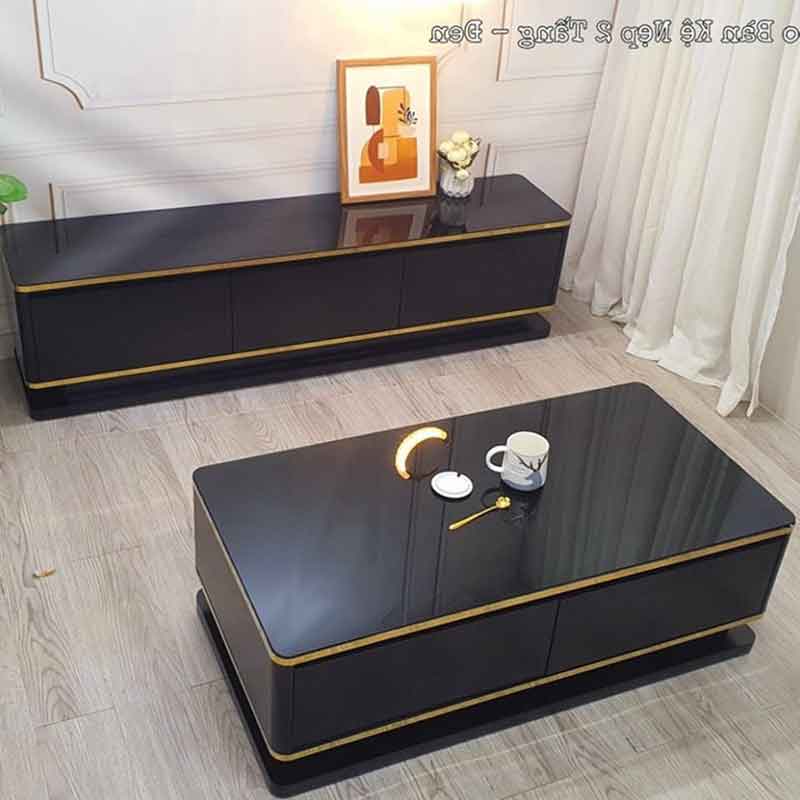 Combo bàn trà kết hợp kệ tivi màu đen sang trọng CT226