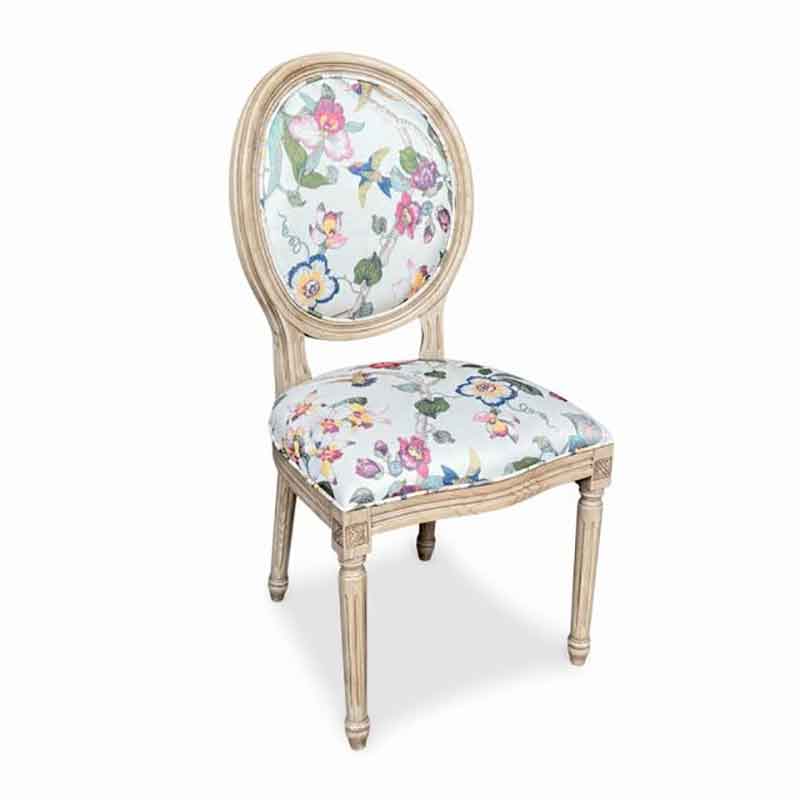 Ghế Louis không tay bọc vải hoa họa tiết gỗ Ash sơn giả cổ GA138