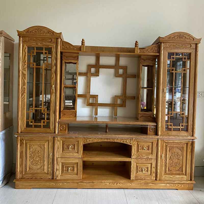 Kệ tủ tivi kết hợp tủ rượu gỗ sồi Nga đẹp KT389