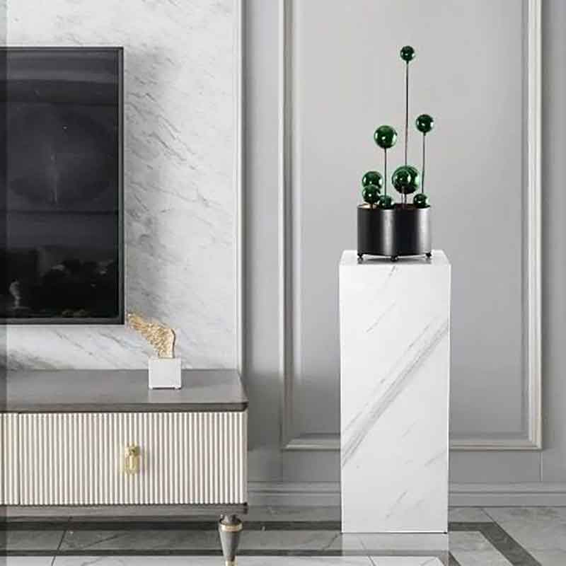 Kệ đá trang trí đá trắng vân mây trưng bày đồ decor, tượng, bình hoa TR295