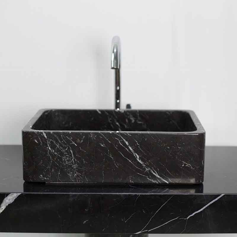 Bồn rửa Lavabo hình chữ nhật, đá đen vân trắng LA003