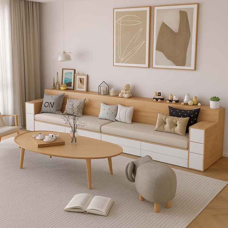 Ghế sofa bệt gỗ công nghiệp đệm da có ngăn kéo SF695