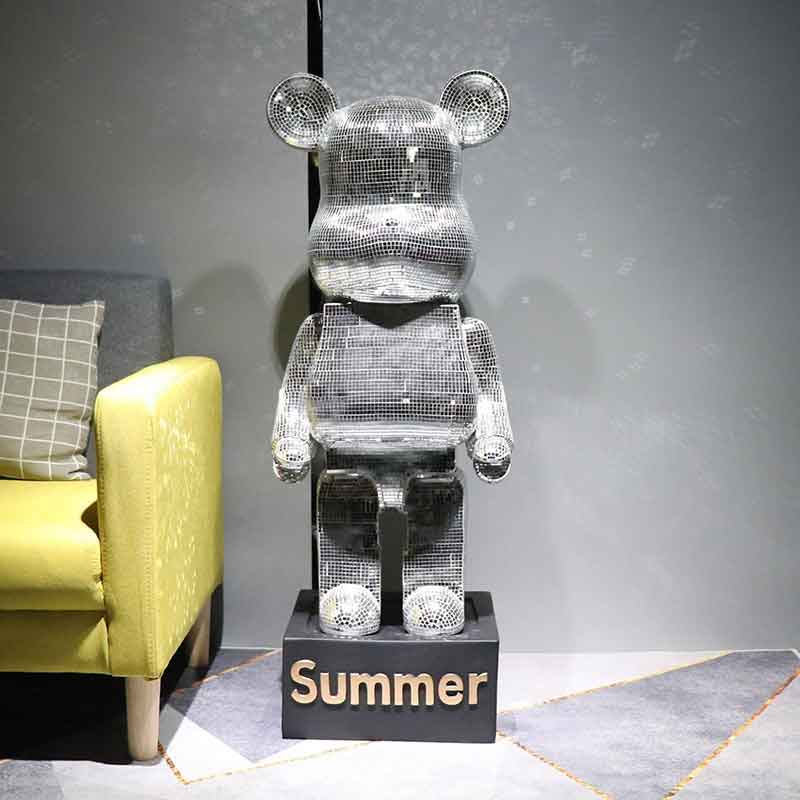 Tượng mô hình gấu Bearbrick Bling màu Bạc TU021