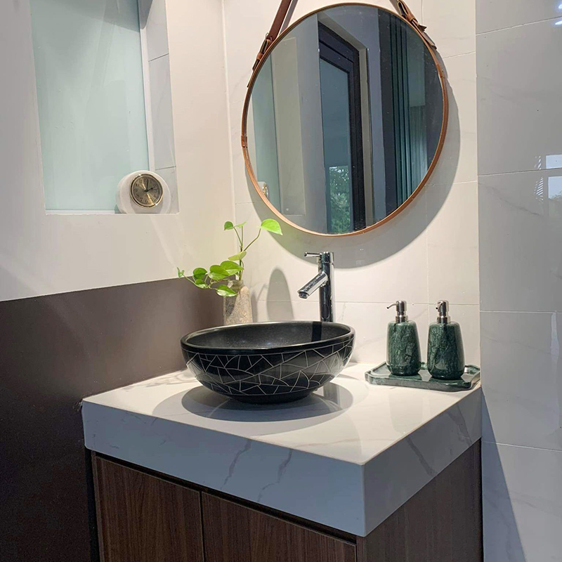 Bình đựng sữa tắm Đá Cẩm Thạch Marble tự nhiên dáng Bầu PT080